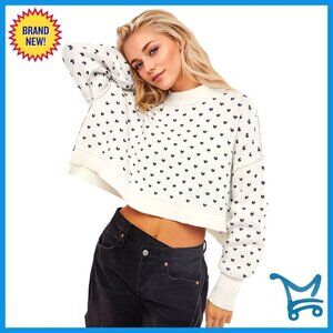Crop Knit Pullover Heart Print Y2K Fashion Trendy Long Sleeve Sweater